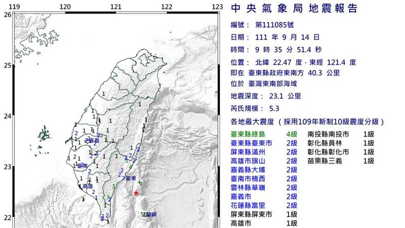 09:35地震規模5.3　震度4級