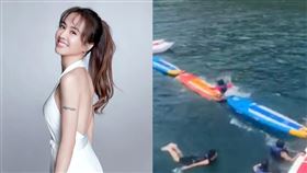 蔡依林在澎湖失足掉到海裡的畫面影片曝光。（組合圖／翻攝自jolin_cai IG）
