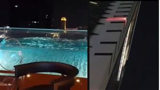 高雄24樓泳池「起浪又翻牆成瀑布」