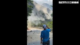 台九線遭埋。（圖／記者王浩原攝影）