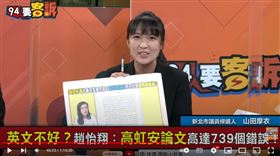 山田摩衣表示高虹安的論文犯了一些不該犯的錯字與文法