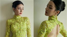 ▲迪麗熱巴金色露背旗袍盡顯東方之美。（圖／翻攝自微博嘉行迪麗熱巴工作室）