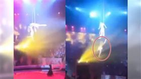 馬戲團女飛人手滑…慘墜5公尺重摔地面全場尖叫　驚悚影片曝光（圖／翻攝自mywayTurkey推特）