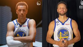 ▲勇士新秀柏德溫（Patrick Baldwin Jr.）因為長相神似柯瑞（Stephen Curry），而被戲稱為沃爾瑪版本柯瑞。（圖／翻攝自勇士推特）