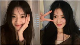 劉浩存正對鏡頭，捧臉微笑的模樣被粉絲稱作是霸道女總裁。（圖／翻攝自劉浩存微博）