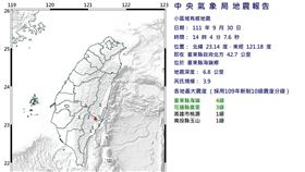 富里,台東,台鐵,地震,延誤(翻攝自 中央氣象局)
