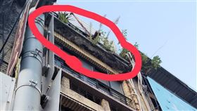 大稻埕老屋泥磚掉落砸傷路人。（圖／翻攝畫面）