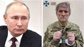 ▲俄羅斯總統普丁、烏克蘭親俄政治家梅德韋丘克(Viktor Medvedchuk)。（圖／翻攝自克里姆林宮推特、烏克蘭國家安全局推特)