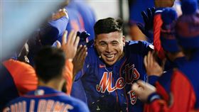 ▲大都會頭號新秀艾瓦瑞茲（Francisco Alvarez）生涯首安是首轟。（圖／美聯社／達志影像）