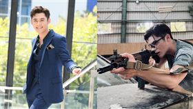 陳奕釋出多張身穿野戰軍服，執長槍帥氣狙擊的畫面。（圖／翻攝自陳奕臉書）