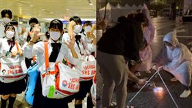 橘高校吹奏部深夜現身總統府前　冒大雨劃表演標線（圖／翻攝自日本台灣交流協會臉書、中央社）