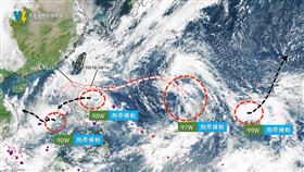 北部、東半部炸雨彈時間曝！1圖看「4熱帶擾動」動向（圖／翻攝自天氣風險 WeatherRisk）