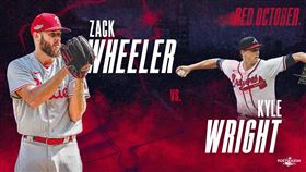 ▲惠勒（Zack Wheeler）對決大聯盟勝投王萊特（Kyle Wright），6局失3分吞敗。（圖／翻攝自費城人推特）