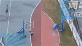 新竹風超大！弟弟投籃驚見「籃球架飄走」（圖／翻攝自竹北人有事嗎）