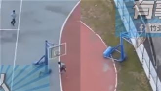 新竹風超大！弟弟投籃驚見「籃球架飄走」