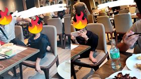 翹腳,餐廳,吃飯,小孩,手機