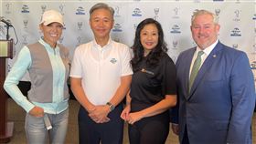 ▲台裔企業家王文祥（左2）與妻子王范文華（右2）19日宣布冠名贊助美國女子職業高爾夫巡迴賽（LPGA）洛杉磯錦標賽（LA Championship）（圖／中央社）