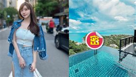 姚采辰在蘇梅島飯店池畔做危險動作拍照。（圖／翻攝自姚采辰 Ines臉書）