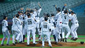 U23世界盃棒球賽　日本奪隊史第2冠（2）U23世界盃棒球賽冠軍戰23日晚間在天母棒球場上演日韓大戰，日本隊終場以3比0奪隊史第2冠，日本隊全體球員於場中灑水慶祝勝利。中央社記者趙世勳攝  111年10月23日