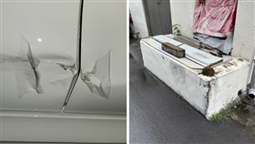 台中市貴婦開ＢＭＷ在巷內遇殺手級路障，車呒凹一問竟有10多車受害。（圖／翻攝畫面）