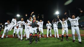 ▲日本隊23日冠軍戰與韓國隊交手，以3：0擊敗韓國，拿下隊史第2冠，日本隊全體球員脫帽向場邊觀眾致意，慶祝勝利的時刻。（圖／中央社）