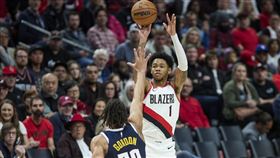 ▲西蒙斯（Anfernee Simons）第三節投進6顆三分球，攻下22分。（圖／美聯社／達志影像）