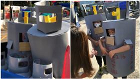 最火爆萬聖節裝！2萌孩「扮瓦斯桶」網一看細節融化：還幫家裡打廣告