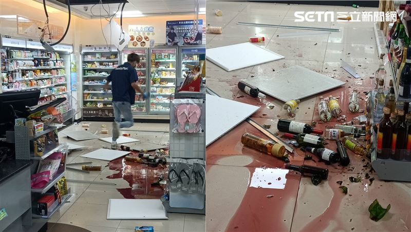 規模5.0地震！超商天花板崩塌、酒瓶摔破
