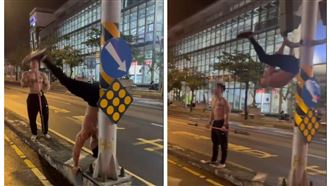 傻眼！台南大馬路驚見「號誌桿空幹王」