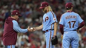 ▲辛德加（Noah Syndergaard）生涯第2度在世界大賽先發僅投3局退場。（圖／美聯社／達志影像）