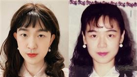 徐薇兒子江大成(圖左)男扮女裝，撞臉徐薇昔年輕模樣。（圖／徐薇提供）　
