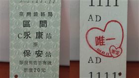 台鐵推「雙11」永保安康車票台鐵永康站推出「雙11」永保安康硬卡車票，票上日期為難得一見的7個1連號，部分鐵道迷形容為名符其實的「千載難逢」。（台鐵永康站志工劉致中提供）中央社記者楊思瑞台南傳真 111年11月7日