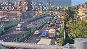 ▲國1汐止７日全面通車，今日上班仍「紫爆」。（圖／翻攝自高公局即時影像）