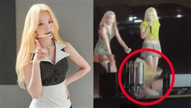 ▲惡劣天氣導致舞台積水，台灣成員葉舒華重摔舞台。（圖／翻攝自 橘子娛樂微博）