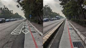 網友抱怨，高雄這段路施工完後只剩5分之1的柏油路。（圖／翻攝自爆廢公社 臉書）