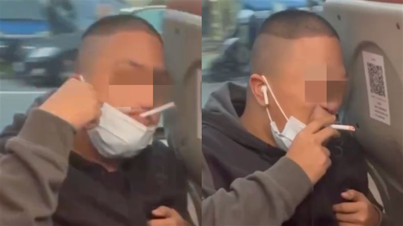 屁孩「搭公車邊抽菸」煙蒂還亂丟！畫面曝