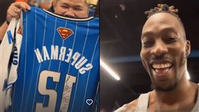 球迷奔健身房秀逾30件「收藏球衣」！魔獸親民同框大讚：超級專業。（圖／翻攝自dwighthoward IG）