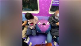 紫色小鳥裝置藝術佔據一個座位。（圖／翻攝自Dcard）