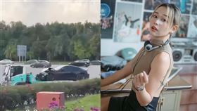 何戀慈車禍後苦中作樂，在全毀車頭前拍網美照。（圖／翻攝自何戀慈 IG）