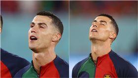 網友發現C羅唱國歌時「眼眶含淚」。（圖／路透社／達志影像）