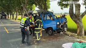 雲林老農開車走158乙縣道，突然衝對向自撞路樹，送醫不治。（圖／翻攝畫面）