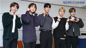 徐東成（左起）、金宰鉉、李承協、柳會勝和車勳來台。（圖／記者楊澍攝影）