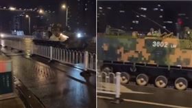裝甲車經徐州街頭，疑似開往上海方向。（圖／翻攝自方舟子 Telegram）