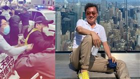 手拿鮮花戴眼鏡的男子，瞬間被公安當眾拖進警車。（組合圖／翻攝自金義聖IG）