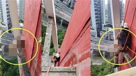 ▲馬來西亞40多歲華裔婦女疑似輕生，屍體卡在20樓。（圖／翻攝自東方日報）