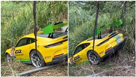 廖老大千萬保時捷卡在山溝。（圖／翻攝自爆廢公社二館臉書社團）