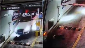 黑絲妹醉倒停車場出入口！下秒被4輪輾過