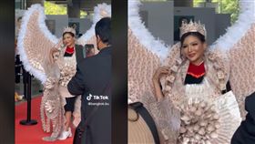 正妹畢業超豪！穿177萬紙鈔「天使之翼」（圖／翻攝自抖音@bangkok.bu）