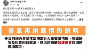 施景中表示，中國退燒藥價格已飆漲至台幣近2萬元。（圖／翻攝自Jin-Chung Shih臉書）