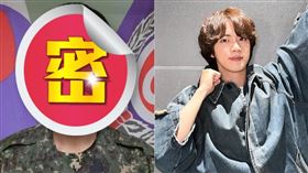 平頭的Jin身穿迷彩軍服拍證件照，眼神看似相當堅毅。（圖／翻攝自南韓論壇）